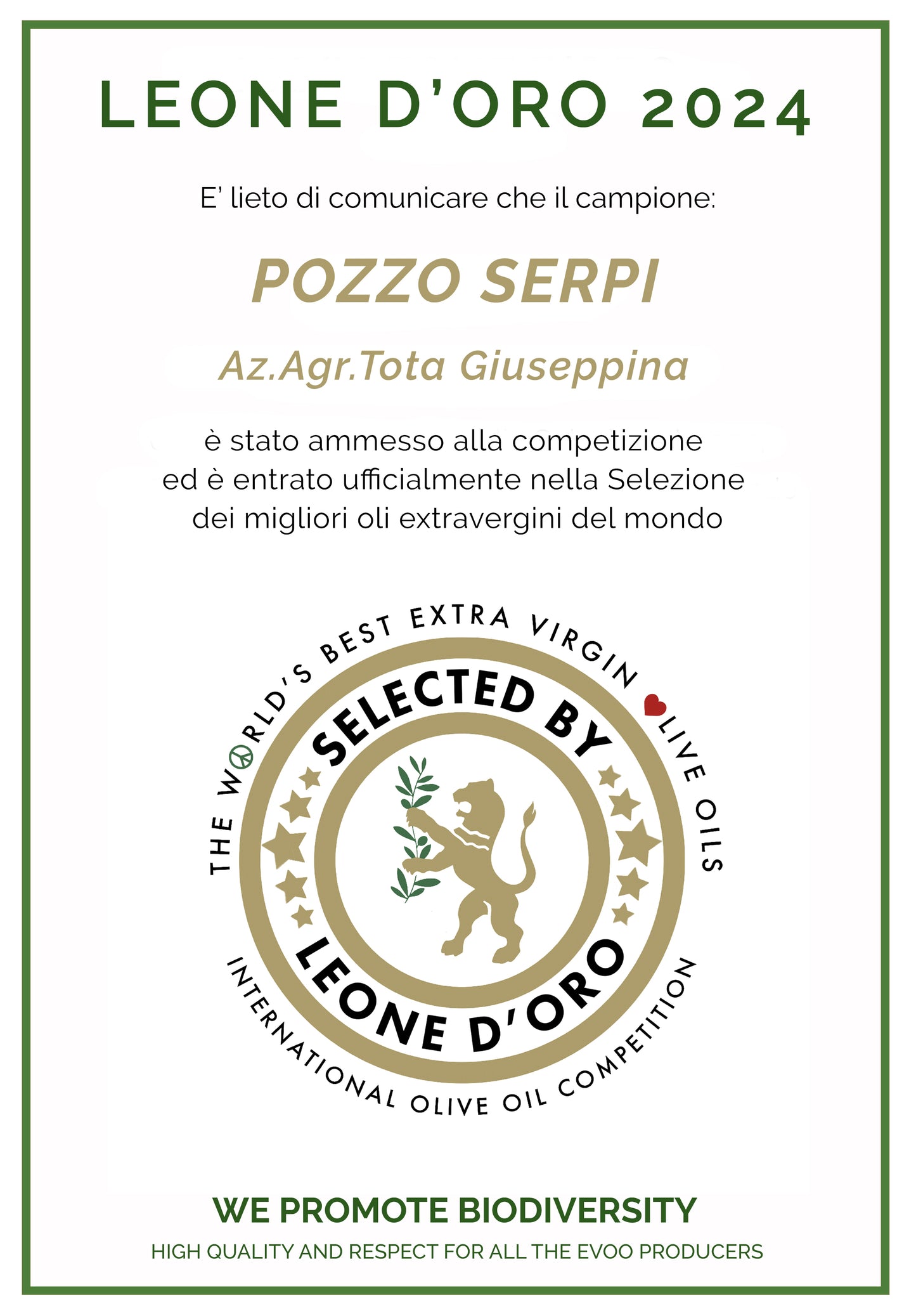 Olio Extra Vergine D'Oliva Monocultivar "La Coratina" - Filtrato - Linea Lux 5 Litri