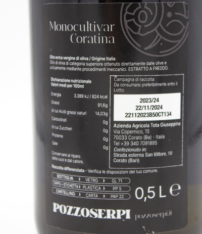 Extra Virgin Olive Oil Monocultivar "La Coratina" - Filtered - Lux Line 